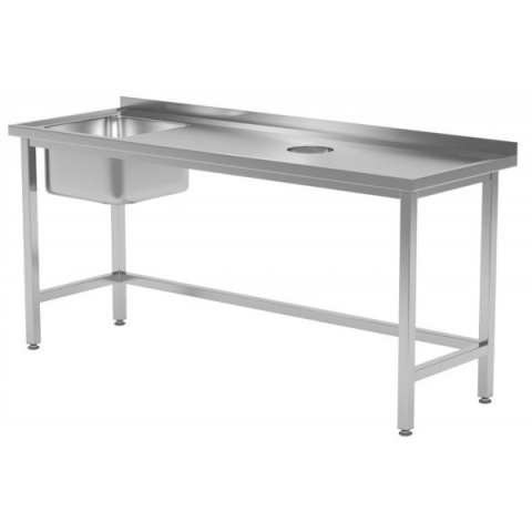 Stół ze zlewem po prawej i otworem na odpadki 1300x600x850 Stół ze zlewem po prawej i otworem na odpadki 1300x600x850