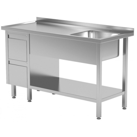 Stół ze zlewem po prawej, półką i dwie szuflady 1200x600x850 Stół ze zlewem po prawej, półką i dwie szuflady 1200x600x850